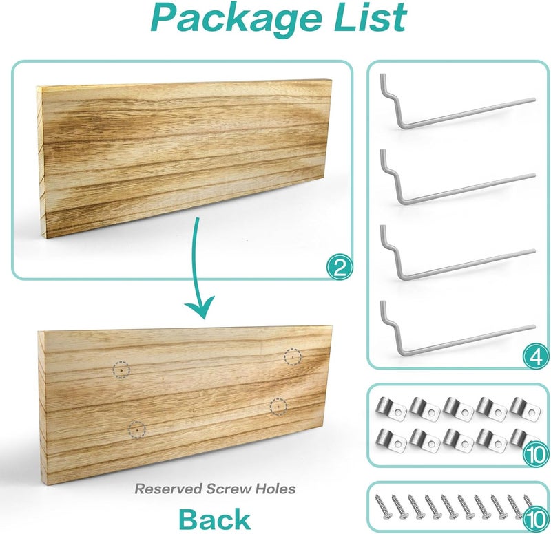 WOWKIT Pegboard Shelves, 16" x 6" Large Peg Board Racks 2Pack Wall Organizer Shelf, 1/4 inch Heavy Duty Metal Brackets Fit All Pegboards, Wood Slats, Craft Garage Workbench Office Shelving Accessories (Wood) - Image 4
